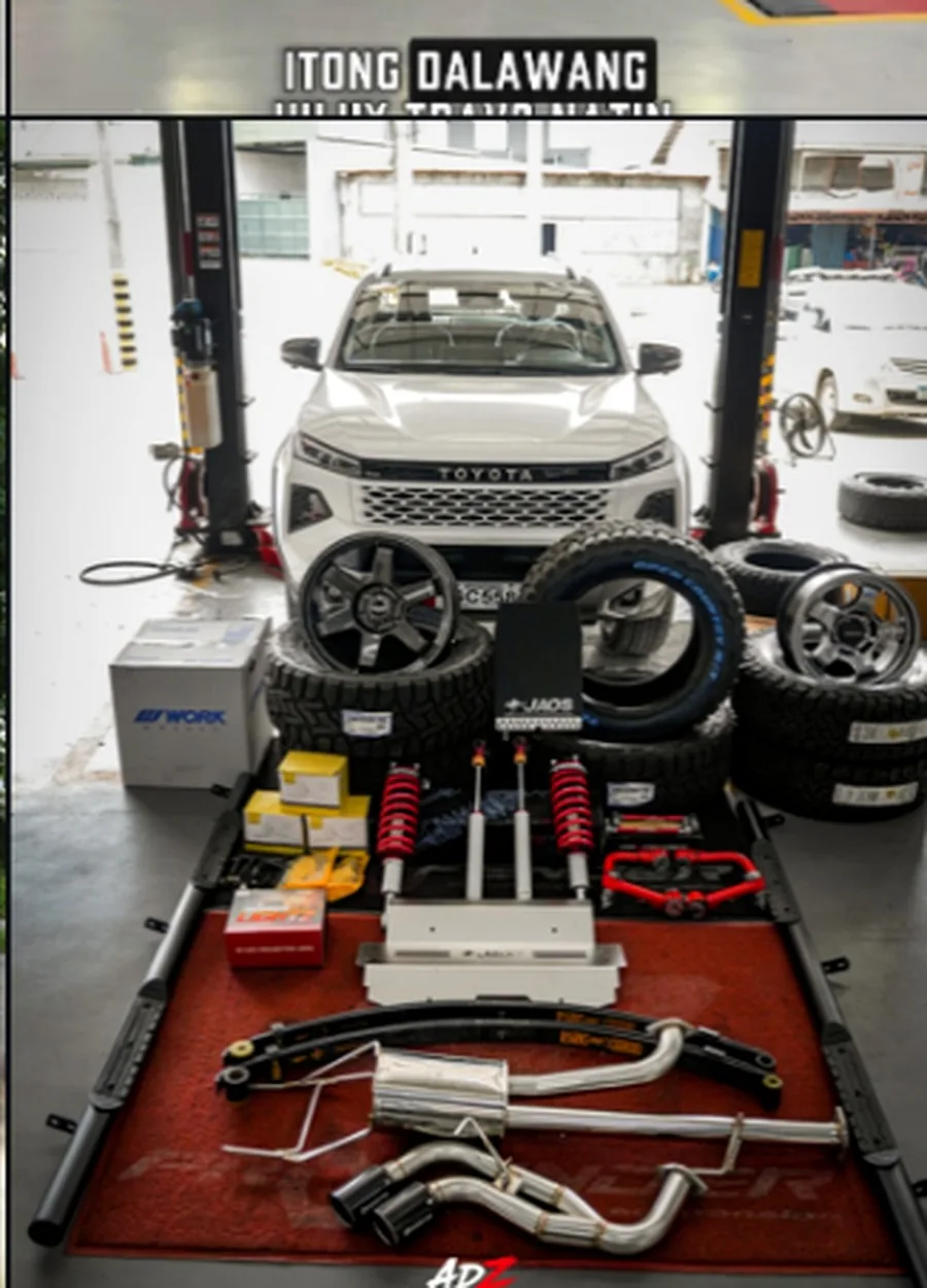 Suspension, wheels, tires and parts arranged before installation
